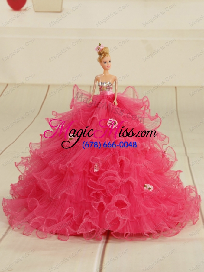 wholesale strapless hot pink quinceanera dress with appliques for 2015
