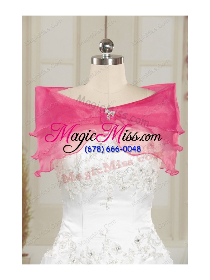 wholesale strapless hot pink quinceanera dress with appliques for 2015
