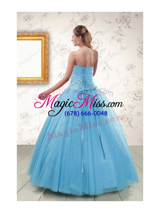 wholesale 2015 new style strapless beaded quinceanera dresses in aqua blue