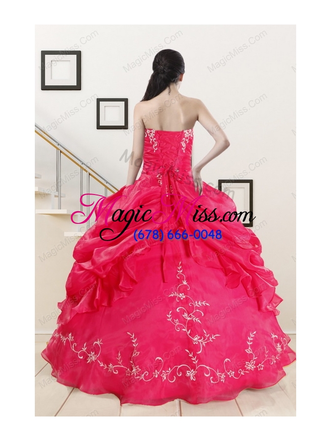 wholesale 2015 modest sweetheart embroidery quinceanera dress in hot pink