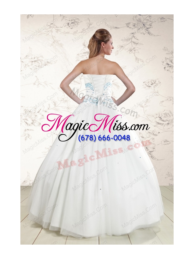 wholesale 2015 modern white quinceanera dresses with appliques and beading