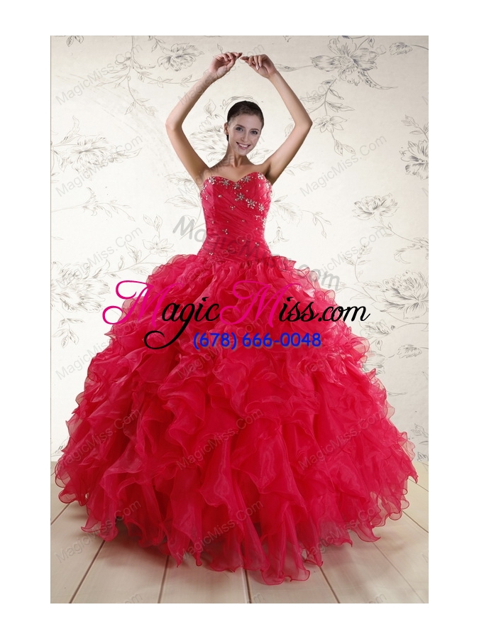 wholesale 2015 pretty sweetheart beading quinceanera dresses in red