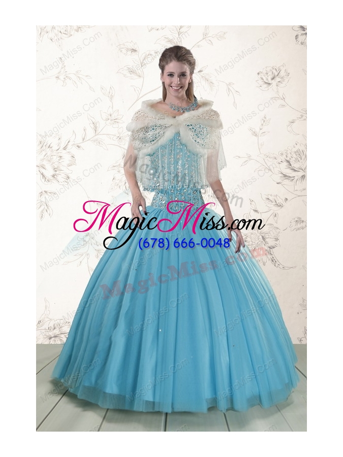 wholesale brand new style ball gown beaded quinceanera dress in baby blue
