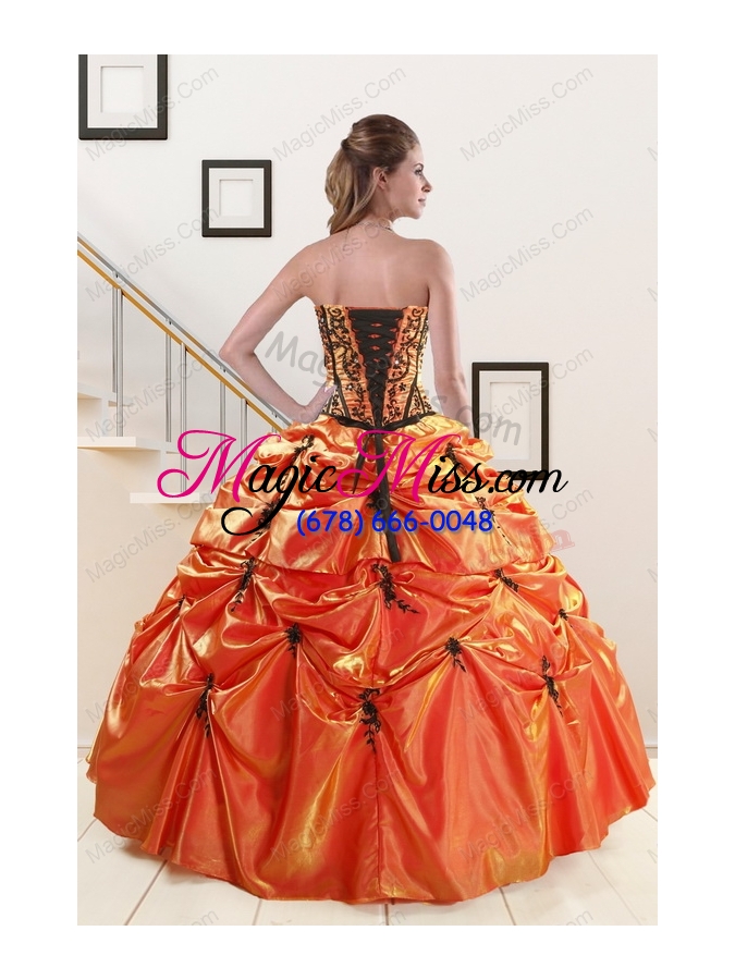 wholesale 2015 exclusive appliques quinceanera dresses in orange red and black