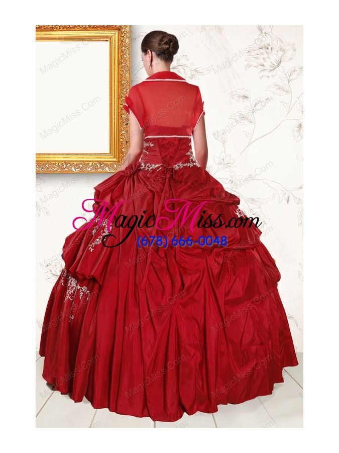 wholesale 2015 wine red sweetheart quinceanera dresses with embroidery