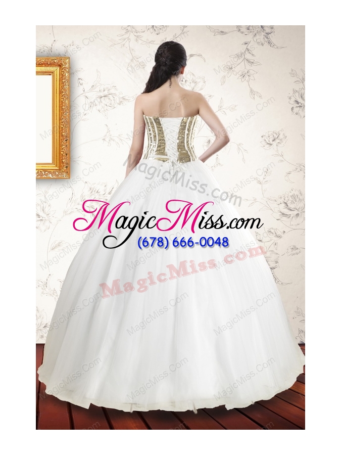 wholesale 2015 the super hot tulle strapless sequins white quinceanera dresses