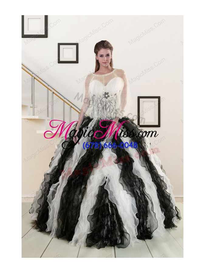 wholesale 2015 exclusive black and white quinceanera dresses with zebra and ruffles