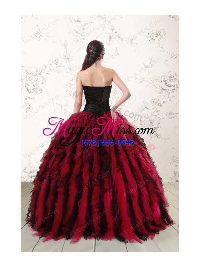 wholesale luxurious sweetheart ruffles and beaded quinceanera dresses in red and black