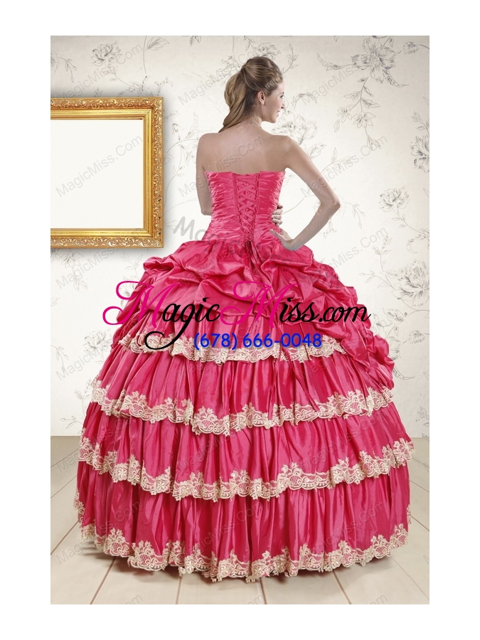 wholesale 2015 cheap appliques sweet 15 dresses in coral red