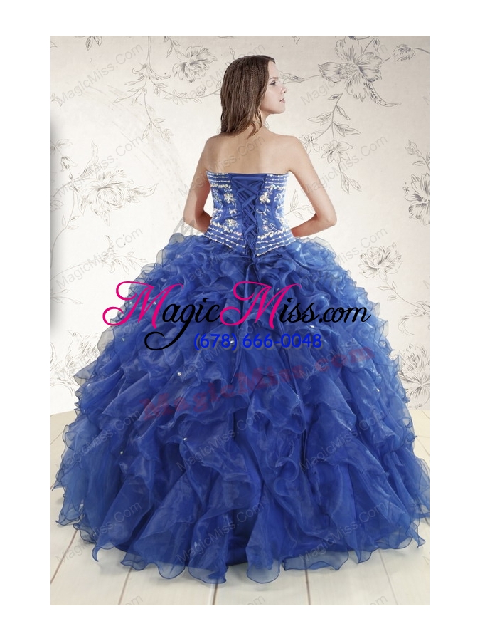 wholesale beautiful beading and ruffles 2015 quinceanera dresses in royal blue