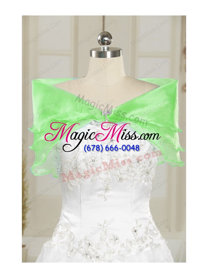 wholesale 2015 classical sweetheart green quinceanera dresses with appliques and ruffles
