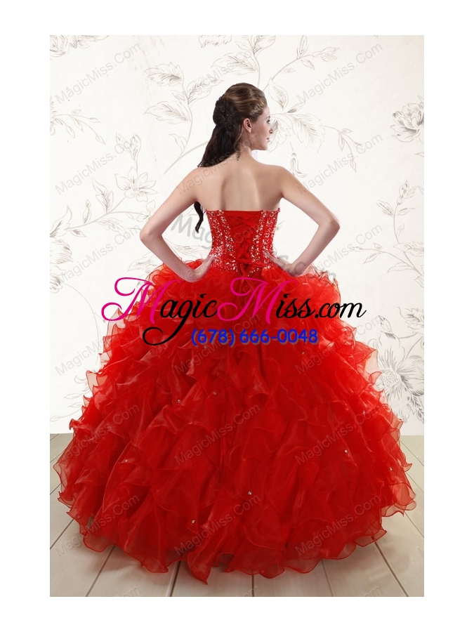 wholesale 2015 most popular red quinceanera dresses with beading and ruffles