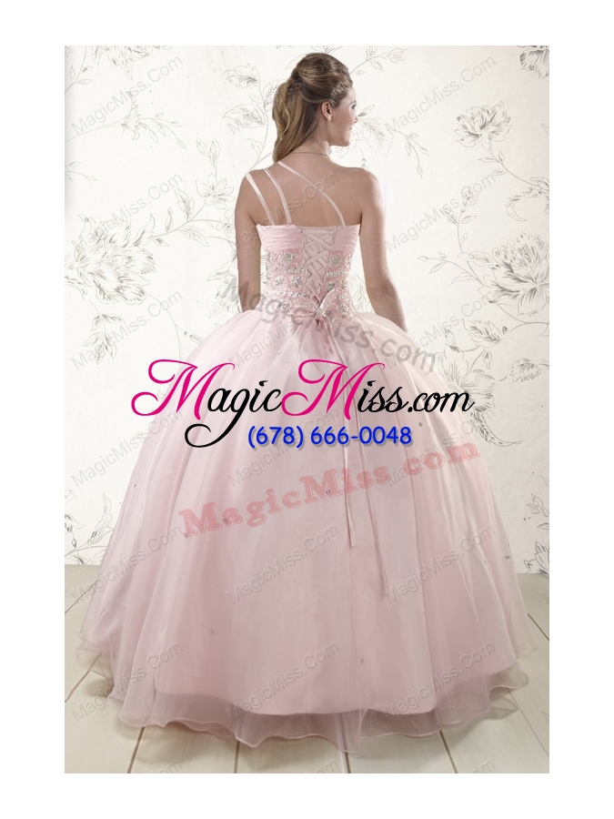 wholesale one shoulder beading light pink quinceanera dresses for 2015