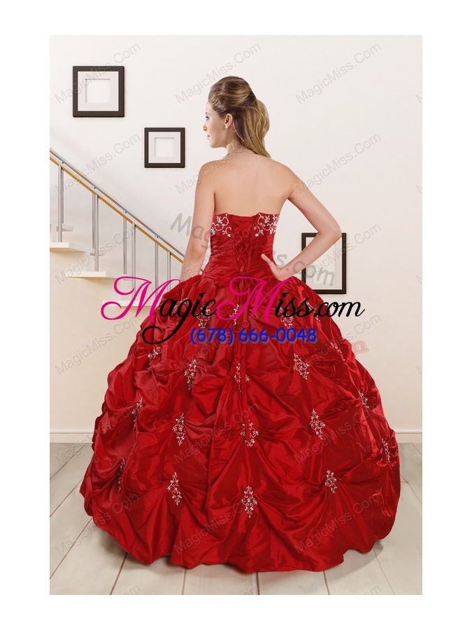 wholesale cheap sweetheart appiques and beaded 2015 quinceanera dresses in red