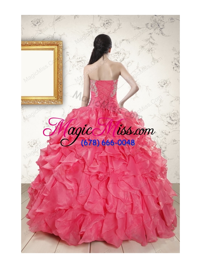 wholesale unique beading and ruffles 2015 hot pink quinceanera dresses with strapless