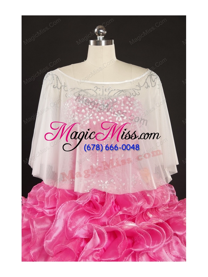 wholesale unique beading and ruffles 2015 hot pink quinceanera dresses with strapless