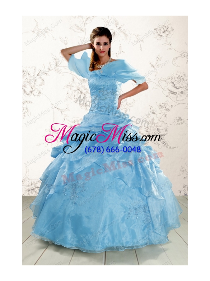 wholesale 2015 hot sale appliques quinceanera dresses in aqua blue