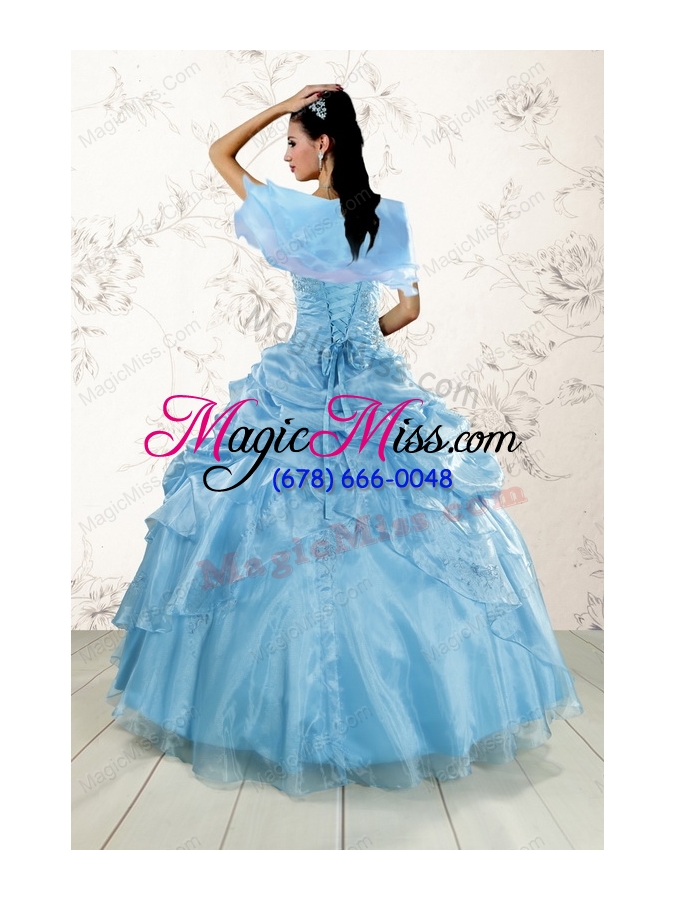 wholesale 2015 hot sale appliques quinceanera dresses in aqua blue