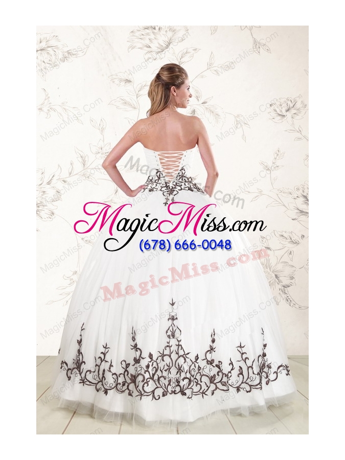 wholesale 2015 unique appliques strapless white quinceanera dresses