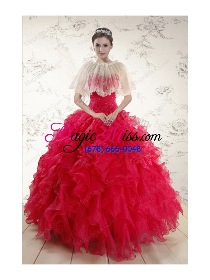wholesale new style sweetheart beading 2015 quinceanera dresses in coral red