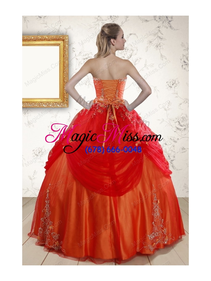 wholesale unique strapless appliques sweet 16 dresses in orange red