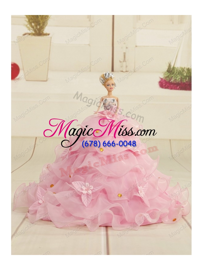 wholesale 2015 light pink strapless unique sweet 16 dresses with appliques