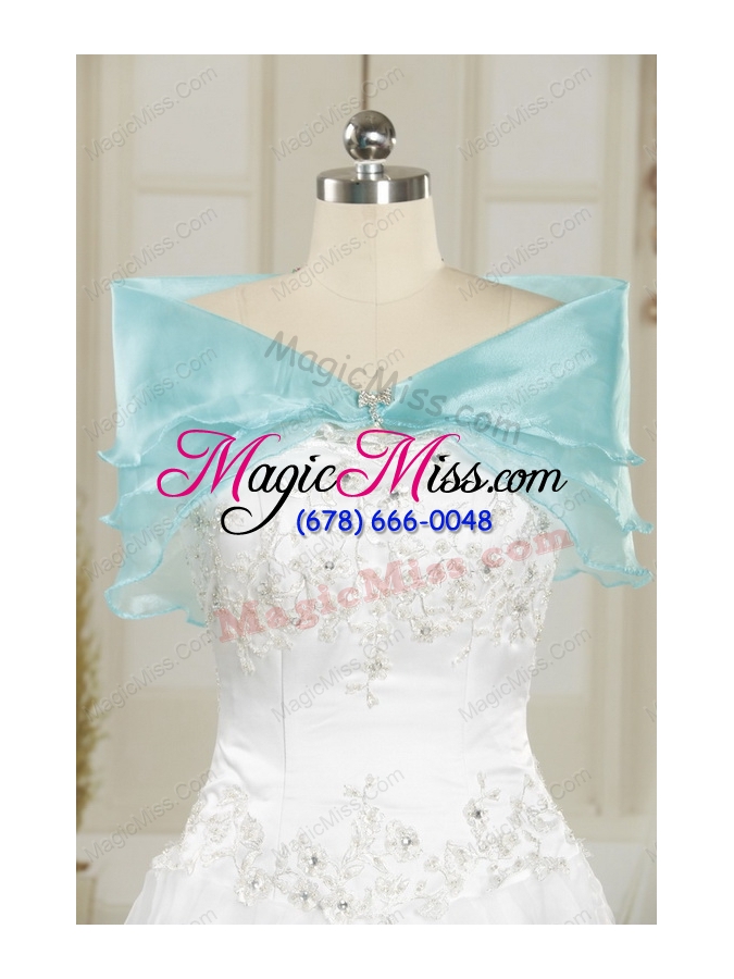 wholesale 2015 pretty aqua blue quinceanera dresses with beading and appliques