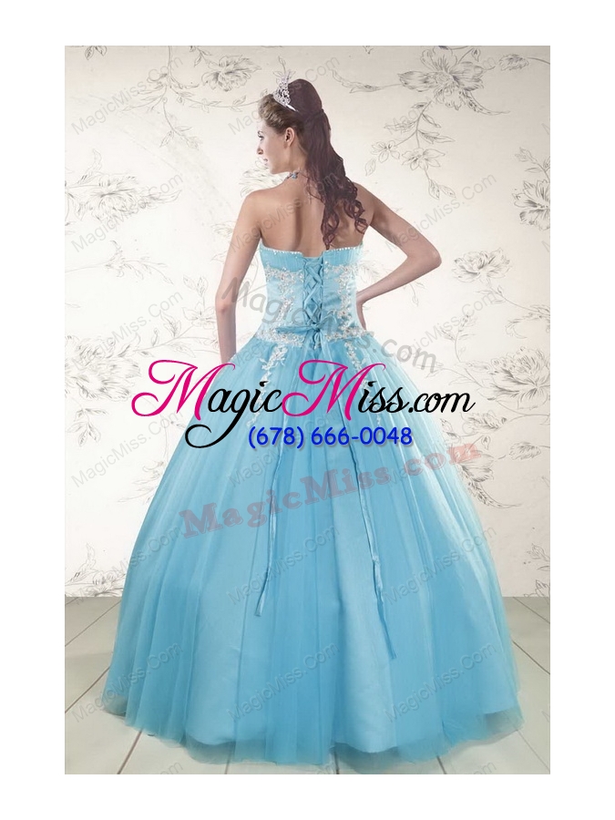 wholesale 2015 pretty aqua blue quinceanera dresses with beading and appliques