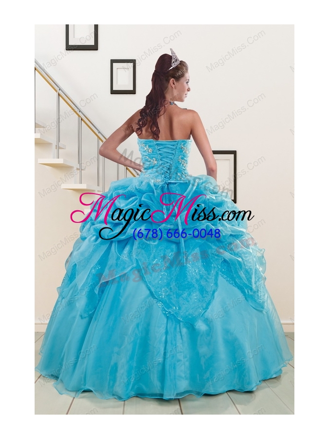 wholesale 2015 unique sweetheart beading quinceanera dress in aqua blue