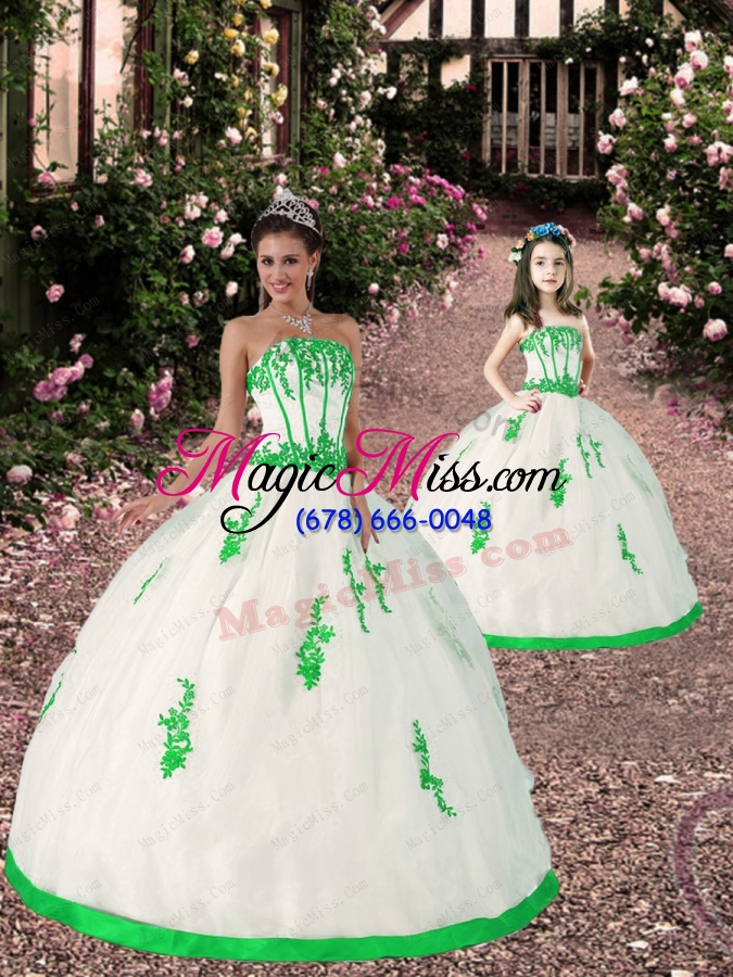 wholesale 2015 spring appliques princesita dress in white and spring green