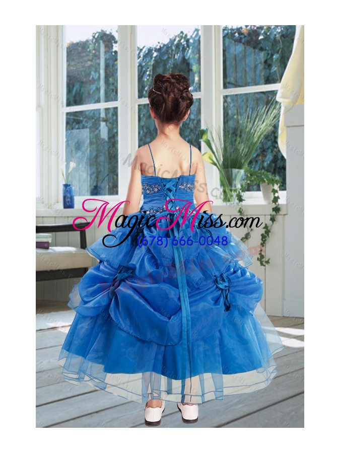 wholesale ball gown 2015 royal blue little girl pageant dress with ruffles and hand made flowers