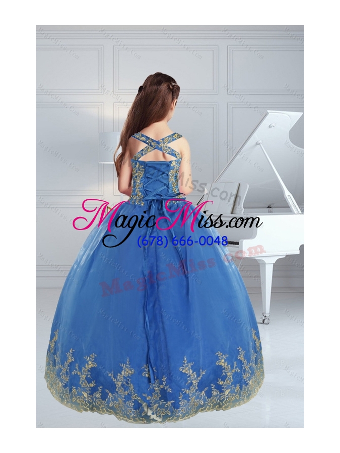 wholesale the most popular straps appliques 2015 royal blue little girl pageant dress
