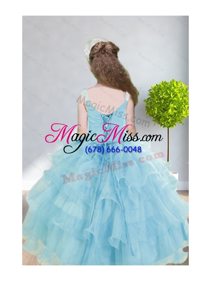 wholesale 2015 ball gown appliques and ruffles baby bule little girl pageant dress with straps