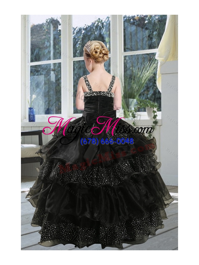 wholesale 2015 fashionable black straps sequins ruffles organza little girl pageant dress