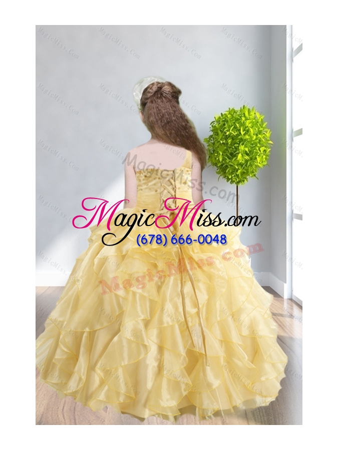 wholesale ruffles and beading 2015 popular little girl pageant dress with one shoulder