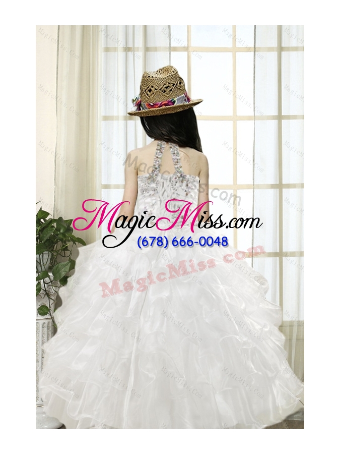 wholesale white ball gown halter 2015 little girl pageant dress with beading and ruffles