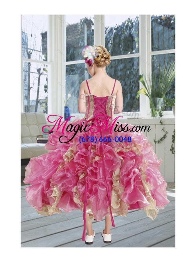 wholesale 2015 gorgeous beading and ruffles flower girl dress in pink and gold
