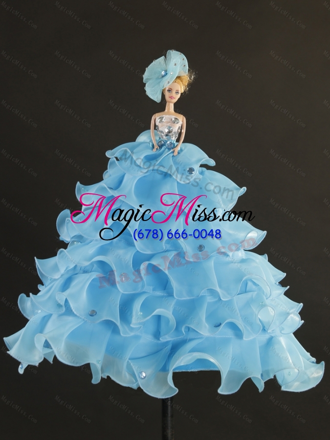 wholesale luxurious beading and ruffles little girl pageant dress in aqua blue
