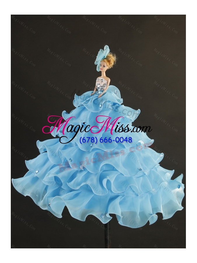 wholesale 2015 exclusive beading and ruffles aqua blue flower girl dress