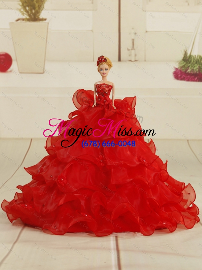 wholesale 2015 most popular beading and ruffles red dresses for quinceanera