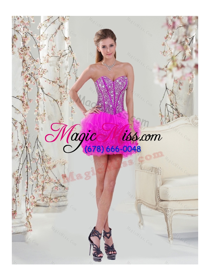 wholesale luxurious quinceanera dresses with beading and ruffles in fuchsia for 2015 spring