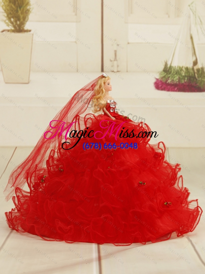 wholesale 2015 modern beading and ruffles quince dresses in red