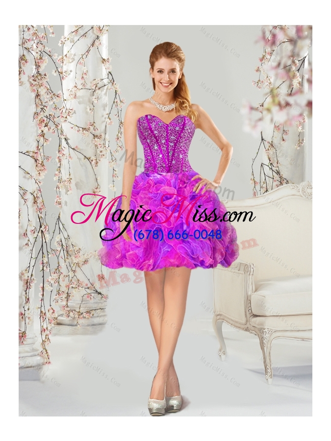 wholesale 2015 detachable most popular fuchsia and lavender quince dresses with beading and ruffles