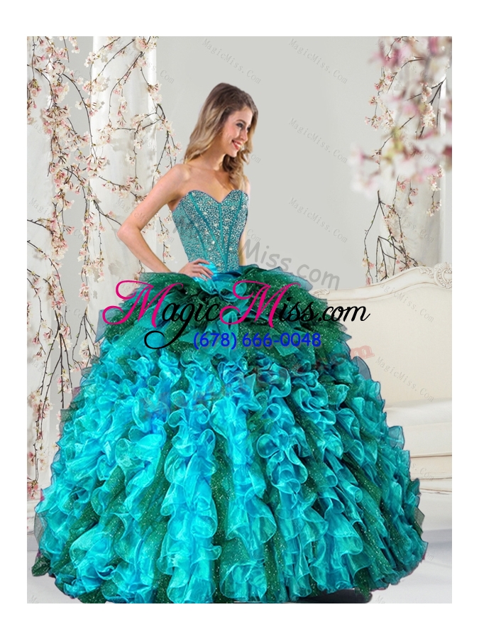 wholesale detachable and new style multi color beading and ruffles sweet 15 dresses for 2015