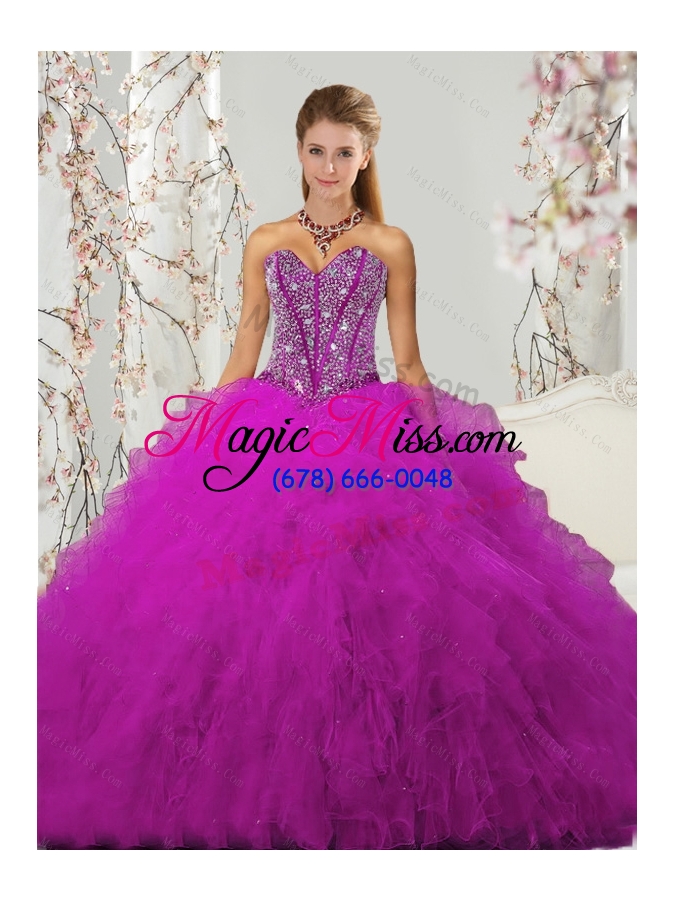 wholesale new style luxurious beading and ruffles fuchsia sweet 16 dresses