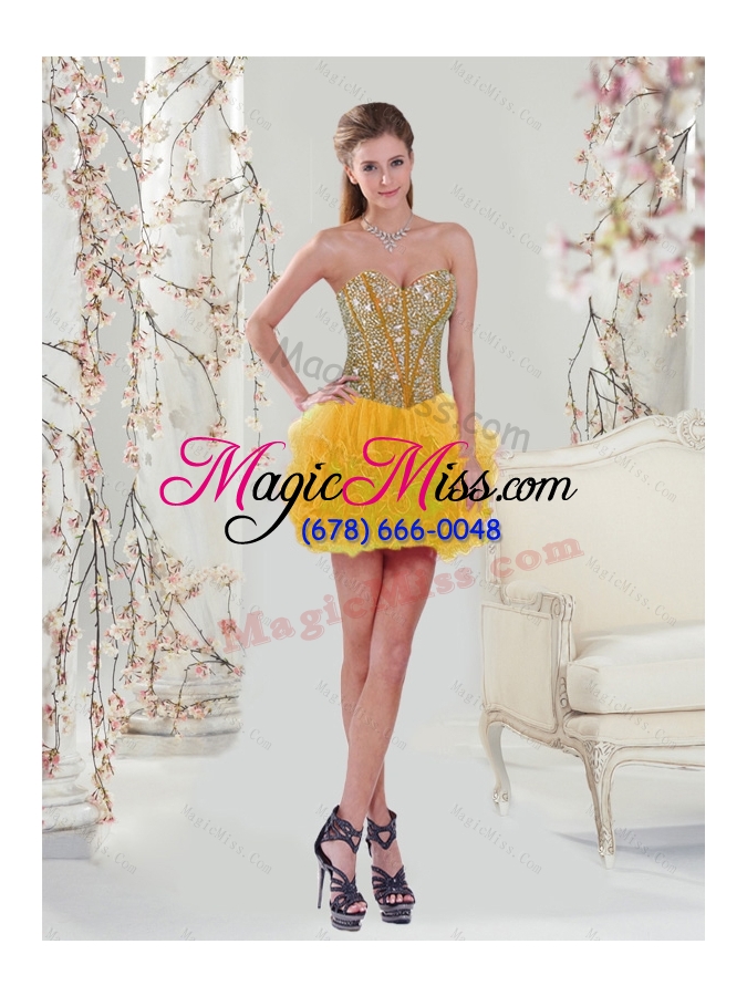 wholesale 2015 spring yellow quinceanera ball gowns with beading and ruffles