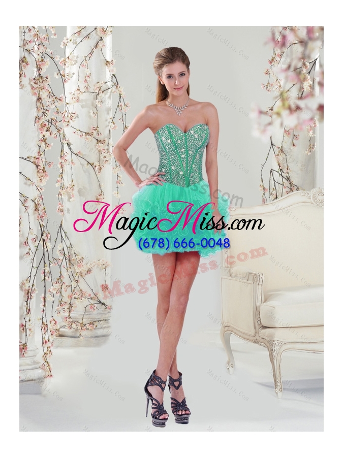wholesale 2015 detachable trendy beading and ruffles sweet 16 dresses in apple green