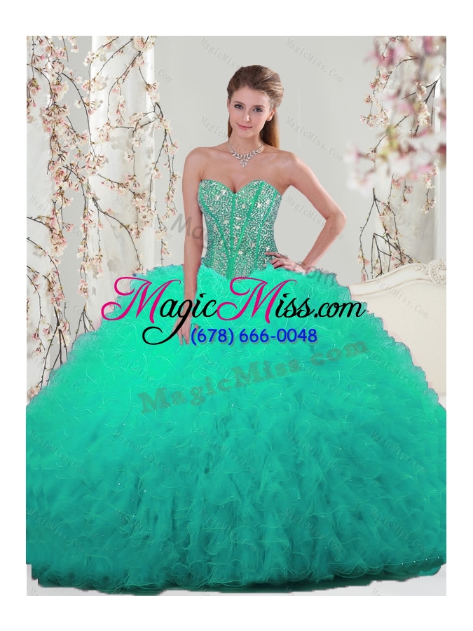 wholesale 2015 detachable trendy beading and ruffles sweet 16 dresses in apple green