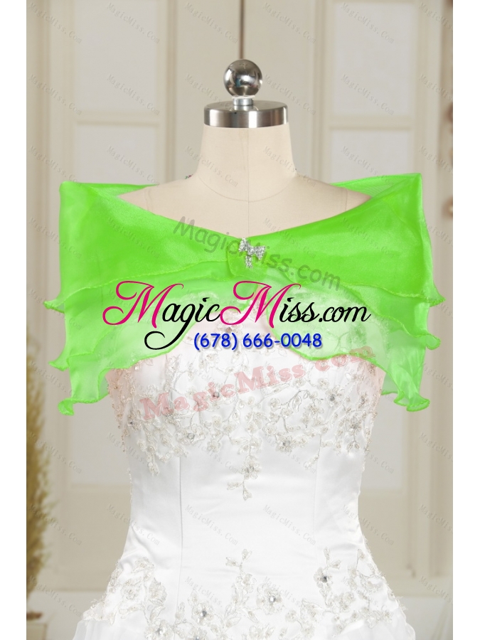 wholesale 2015 unique spring green  quinceanera ball gowns with beading and ruffles