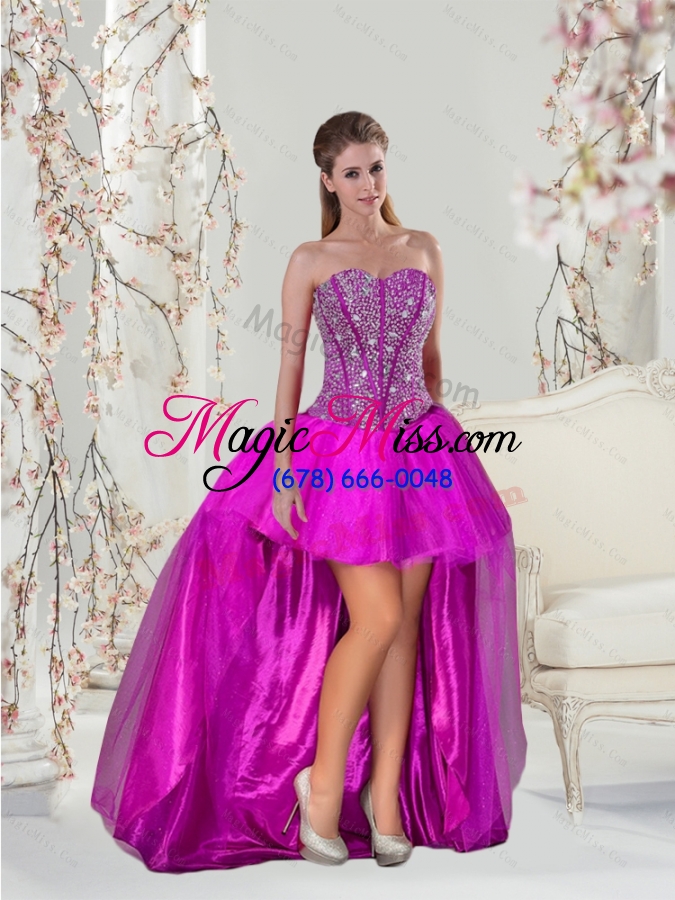wholesale 2015 spring detachable hot pink sweet 15 dresses with beading and ruffles